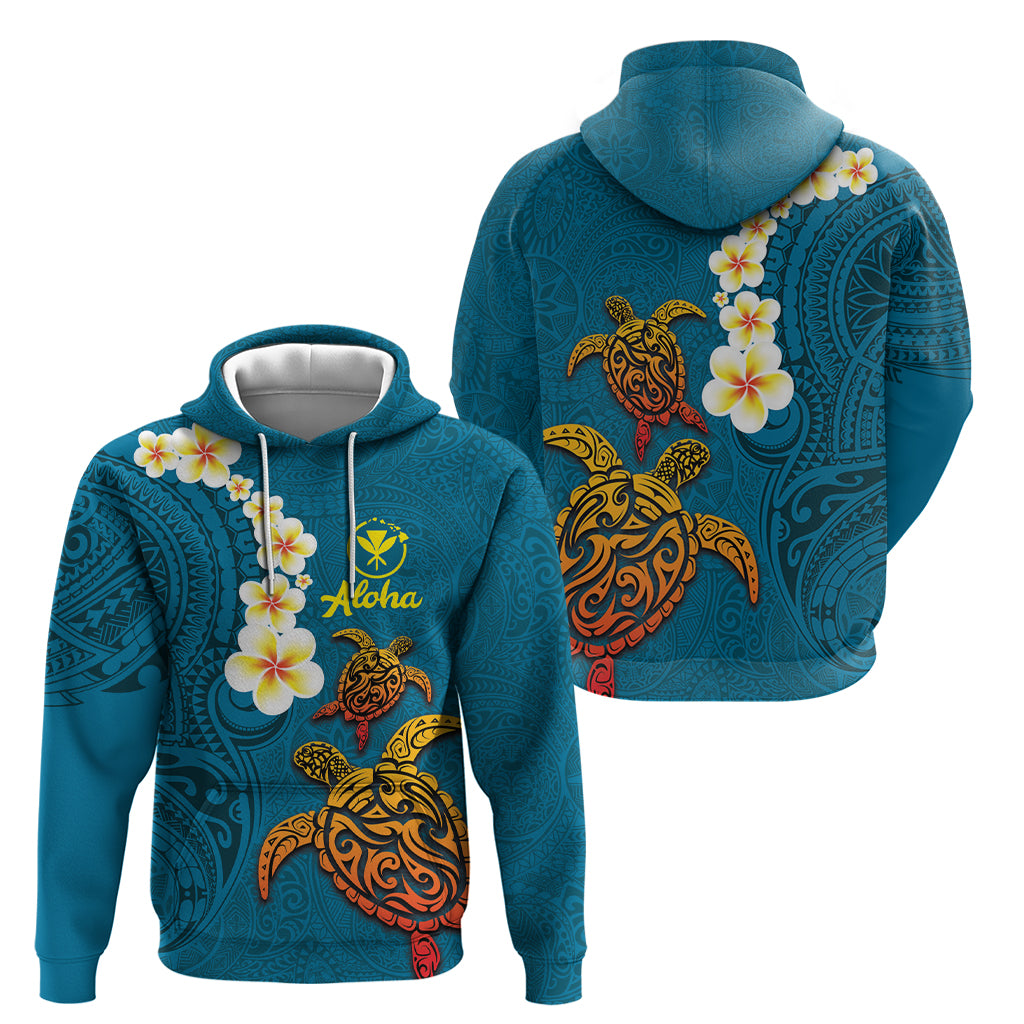 Hawaii Turtle Plumeria Flower Zip Hoodie Polynesian Pattern Blue Color LT03 - Polynesian Pride
