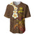 Hawaii Turtle Plumeria Flower Baseball Jersey Polynesian Pattern Brown Color