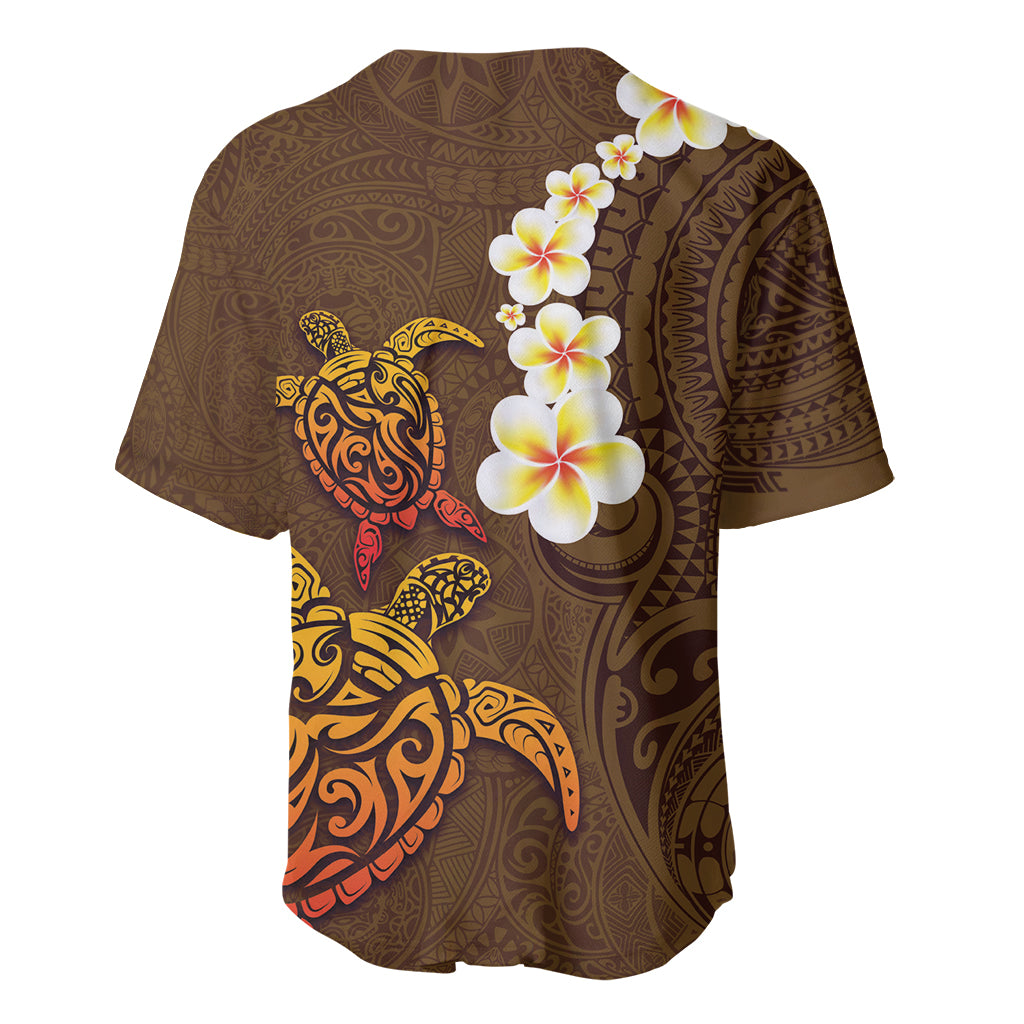 Hawaii Turtle Plumeria Flower Baseball Jersey Polynesian Pattern Brown Color LT03 - Polynesian Pride