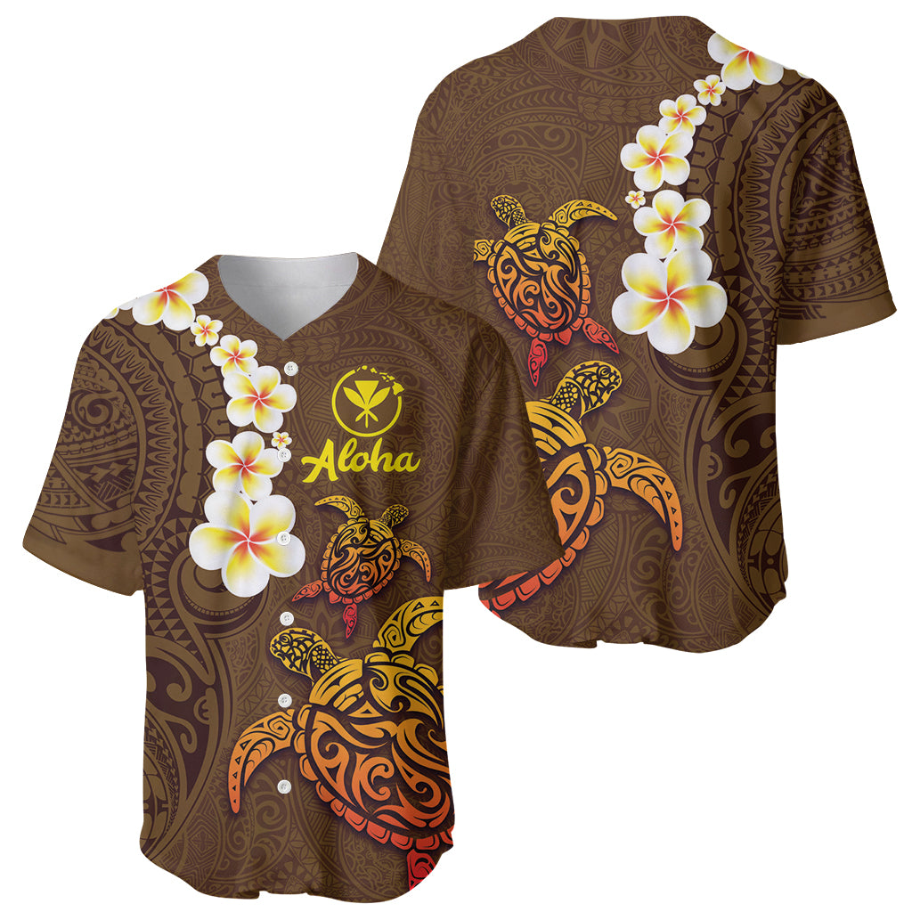 Hawaii Turtle Plumeria Flower Baseball Jersey Polynesian Pattern Brown Color LT03 - Polynesian Pride