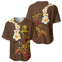 Hawaii Turtle Plumeria Flower Baseball Jersey Polynesian Pattern Brown Color LT03 - Polynesian Pride