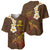 Hawaii Turtle Plumeria Flower Baseball Jersey Polynesian Pattern Brown Color