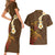 Hawaii Turtle Plumeria Flower Couples Matching Short Sleeve Bodycon Dress and Hawaiian Shirt Polynesian Pattern Brown Color