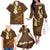 Hawaii Turtle Plumeria Flower Family Matching Off The Shoulder Long Sleeve Dress and Hawaiian Shirt Polynesian Pattern Brown Color