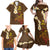 Hawaii Turtle Plumeria Flower Family Matching Off Shoulder Maxi Dress and Hawaiian Shirt Polynesian Pattern Brown Color