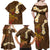 Hawaii Turtle Plumeria Flower Family Matching Off Shoulder Maxi Dress and Hawaiian Shirt Polynesian Pattern Brown Color