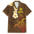 Hawaii Turtle Plumeria Flower Family Matching Off Shoulder Maxi Dress and Hawaiian Shirt Polynesian Pattern Brown Color