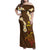 Hawaii Turtle Plumeria Flower Family Matching Off Shoulder Maxi Dress and Hawaiian Shirt Polynesian Pattern Brown Color