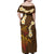 Hawaii Turtle Plumeria Flower Family Matching Off Shoulder Maxi Dress and Hawaiian Shirt Polynesian Pattern Brown Color