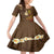 Hawaii Turtle Plumeria Flower Family Matching Off Shoulder Short Dress and Hawaiian Shirt Polynesian Pattern Brown Color