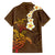 Hawaii Turtle Plumeria Flower Family Matching Off Shoulder Short Dress and Hawaiian Shirt Polynesian Pattern Brown Color