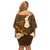 Hawaii Turtle Plumeria Flower Family Matching Off Shoulder Short Dress and Hawaiian Shirt Polynesian Pattern Brown Color