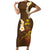 Hawaii Turtle Plumeria Flower Family Matching Short Sleeve Bodycon Dress and Hawaiian Shirt Polynesian Pattern Brown Color