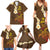 Hawaii Turtle Plumeria Flower Family Matching Summer Maxi Dress and Hawaiian Shirt Polynesian Pattern Brown Color