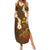 Hawaii Turtle Plumeria Flower Family Matching Summer Maxi Dress and Hawaiian Shirt Polynesian Pattern Brown Color