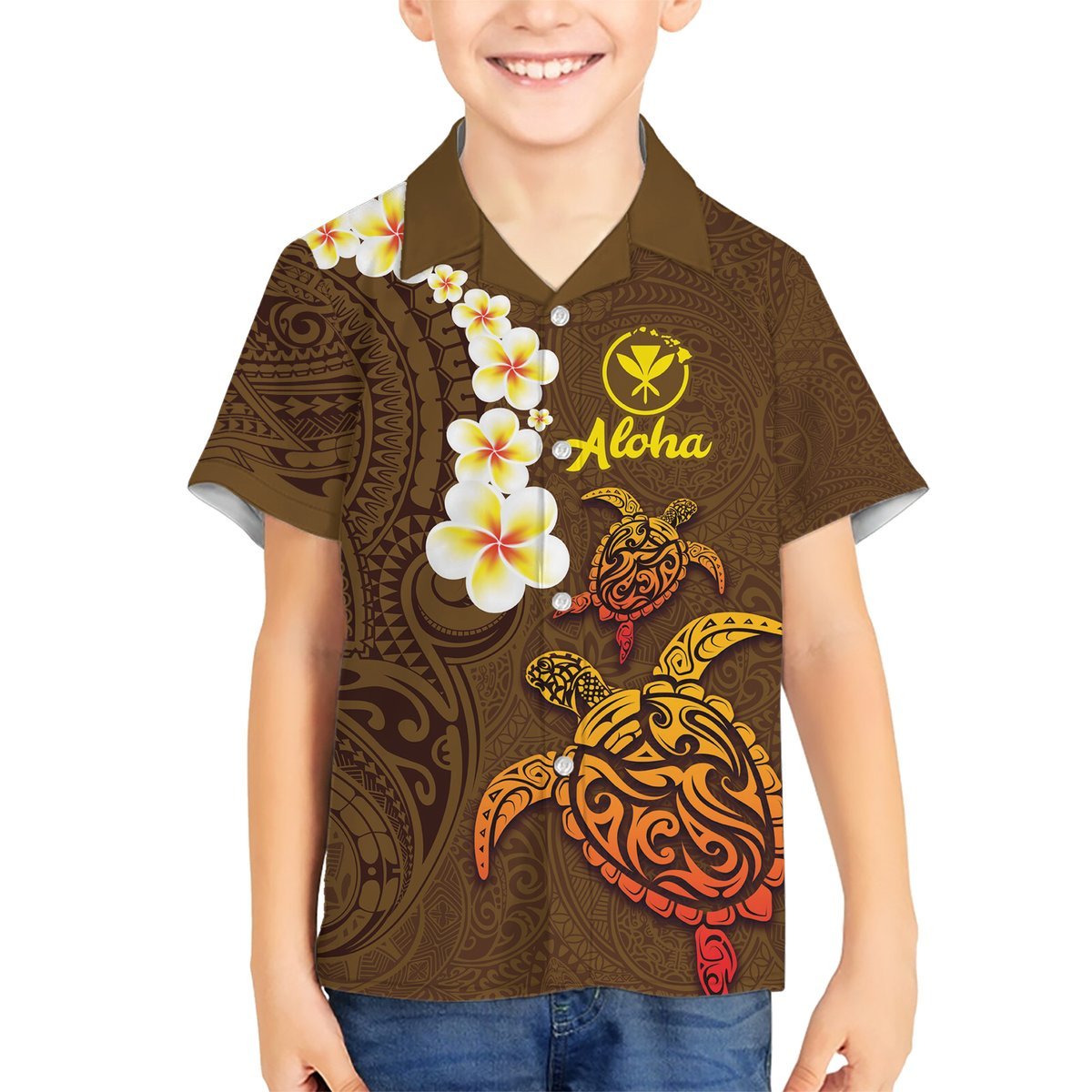 Hawaii Turtle Plumeria Flower Hawaiian Shirt Polynesian Pattern Brown Color LT03 - Polynesian Pride