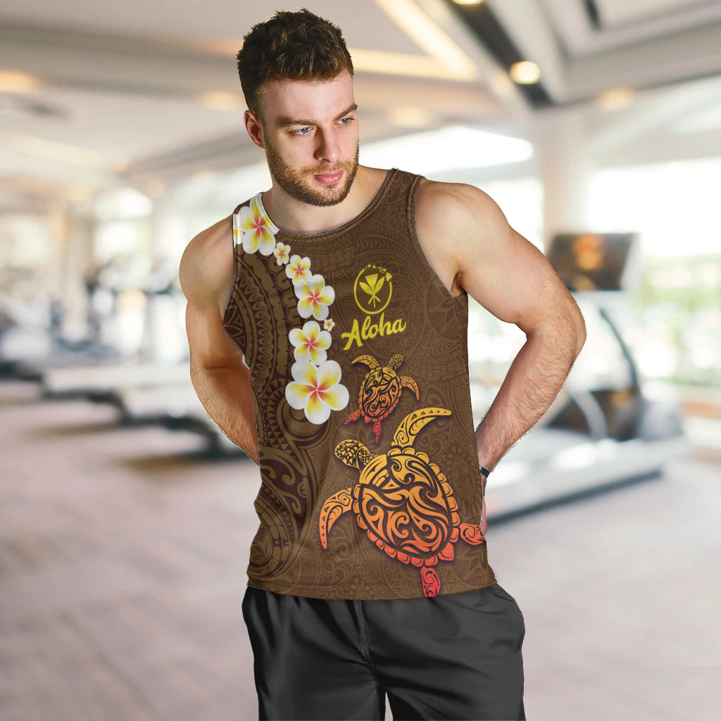 Hawaii Turtle Plumeria Flower Men Tank Top Polynesian Pattern Brown Color LT03 Brown - Polynesian Pride