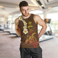 Hawaii Turtle Plumeria Flower Men Tank Top Polynesian Pattern Brown Color LT03 Brown - Polynesian Pride