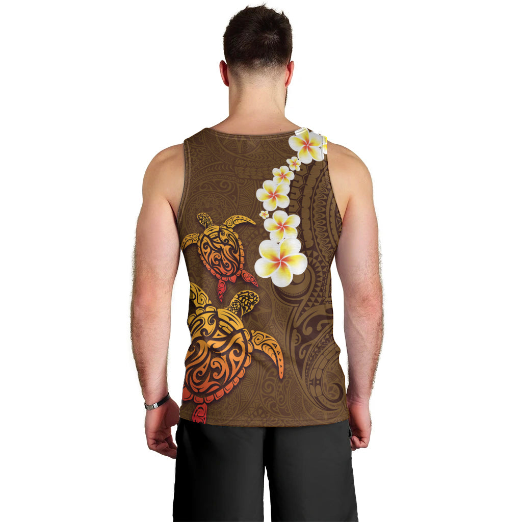 Hawaii Turtle Plumeria Flower Men Tank Top Polynesian Pattern Brown Color LT03 - Polynesian Pride