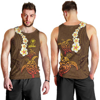 Hawaii Turtle Plumeria Flower Men Tank Top Polynesian Pattern Brown Color LT03 - Polynesian Pride