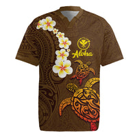Hawaii Turtle Plumeria Flower Rugby Jersey Polynesian Pattern Brown Color LT03 Brown - Polynesian Pride