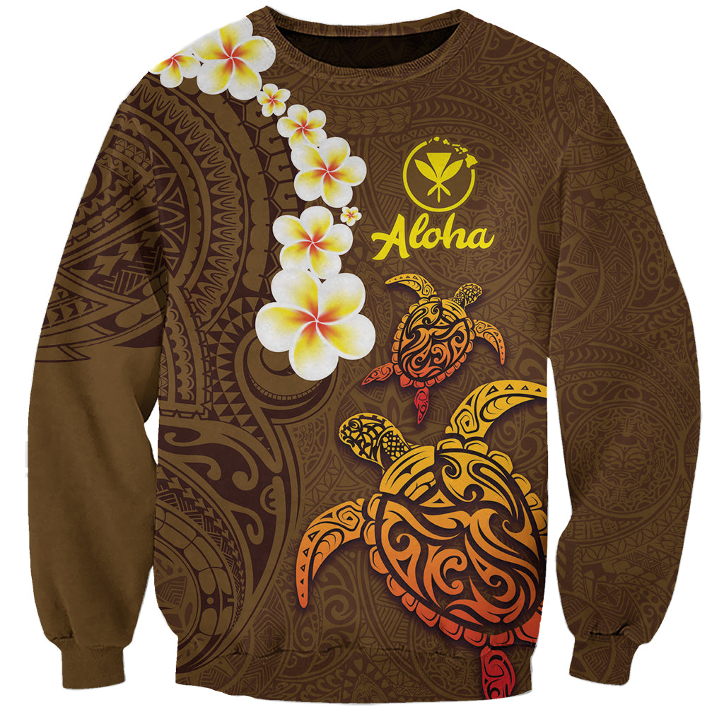 Hawaii Turtle Plumeria Flower Sweatshirt Polynesian Pattern Brown Color LT03 Unisex Brown - Polynesian Pride