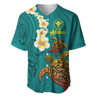 Hawaii Turtle Plumeria Flower Baseball Jersey Polynesian Pattern Turquoise Color LT03 Turquoise - Polynesian Pride
