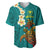 Hawaii Turtle Plumeria Flower Baseball Jersey Polynesian Pattern Turquoise Color