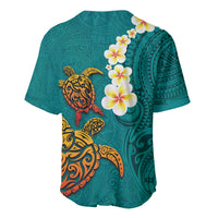 Hawaii Turtle Plumeria Flower Baseball Jersey Polynesian Pattern Turquoise Color LT03 - Polynesian Pride