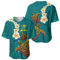 Hawaii Turtle Plumeria Flower Baseball Jersey Polynesian Pattern Turquoise Color LT03 - Polynesian Pride