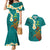 Hawaii Turtle Plumeria Flower Couples Matching Mermaid Dress and Hawaiian Shirt Polynesian Pattern Turquoise Color