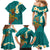 Hawaii Turtle Plumeria Flower Family Matching Mermaid Dress and Hawaiian Shirt Polynesian Pattern Turquoise Color