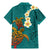 Hawaii Turtle Plumeria Flower Family Matching Mermaid Dress and Hawaiian Shirt Polynesian Pattern Turquoise Color