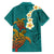 Hawaii Turtle Plumeria Flower Family Matching Off Shoulder Maxi Dress and Hawaiian Shirt Polynesian Pattern Turquoise Color