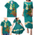 Hawaii Turtle Plumeria Flower Family Matching Puletasi and Hawaiian Shirt Polynesian Pattern Turquoise Color