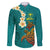 Hawaii Turtle Plumeria Flower Family Matching Puletasi and Hawaiian Shirt Polynesian Pattern Turquoise Color