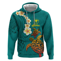 Hawaii Turtle Plumeria Flower Hoodie Polynesian Pattern Turquoise Color LT03 Pullover Hoodie Turquoise - Polynesian Pride