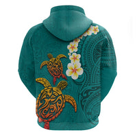 Hawaii Turtle Plumeria Flower Hoodie Polynesian Pattern Turquoise Color LT03 - Polynesian Pride