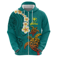 Hawaii Turtle Plumeria Flower Hoodie Polynesian Pattern Turquoise Color LT03 - Polynesian Pride