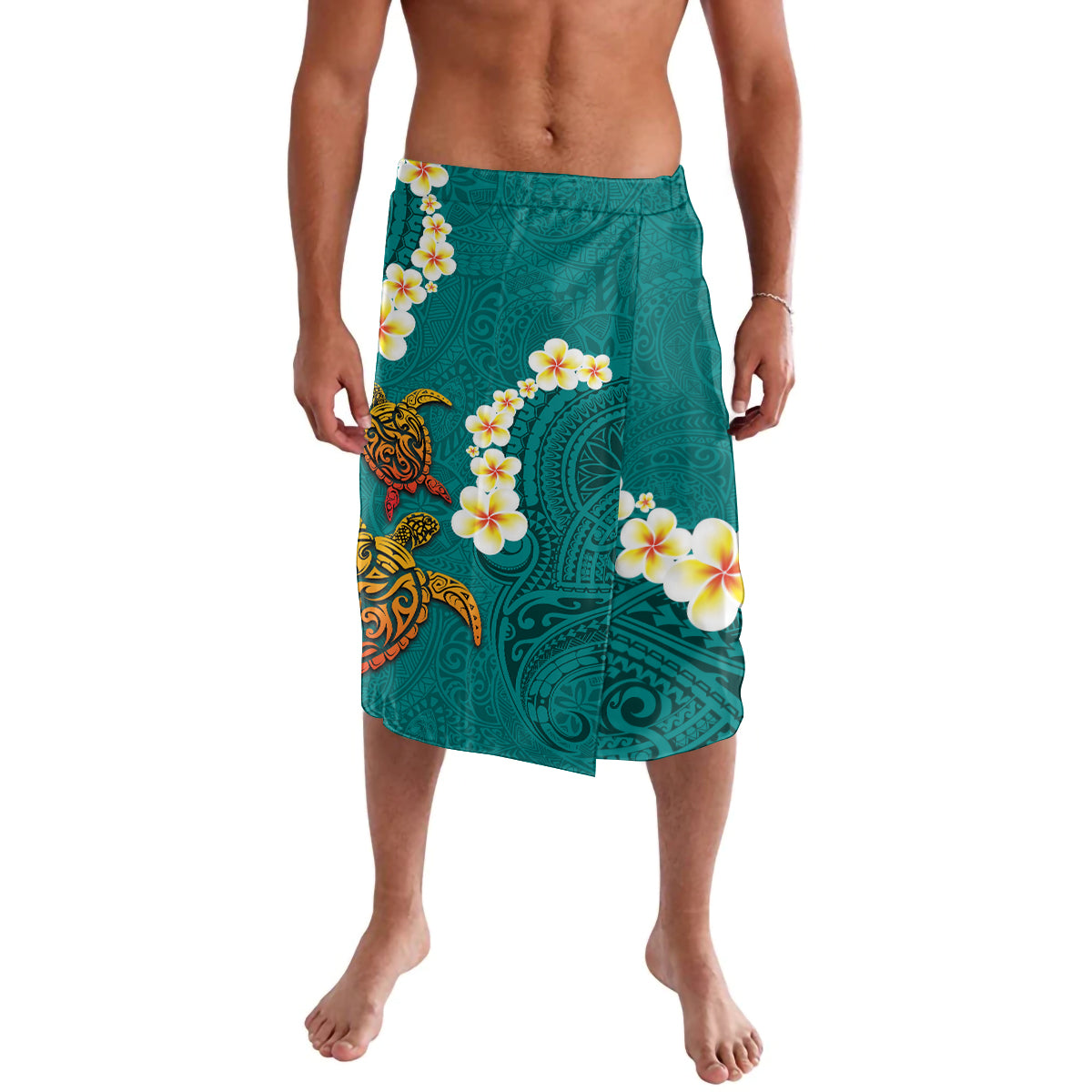 Hawaii Turtle Plumeria Flower Lavalava Polynesian Pattern Turquoise Color