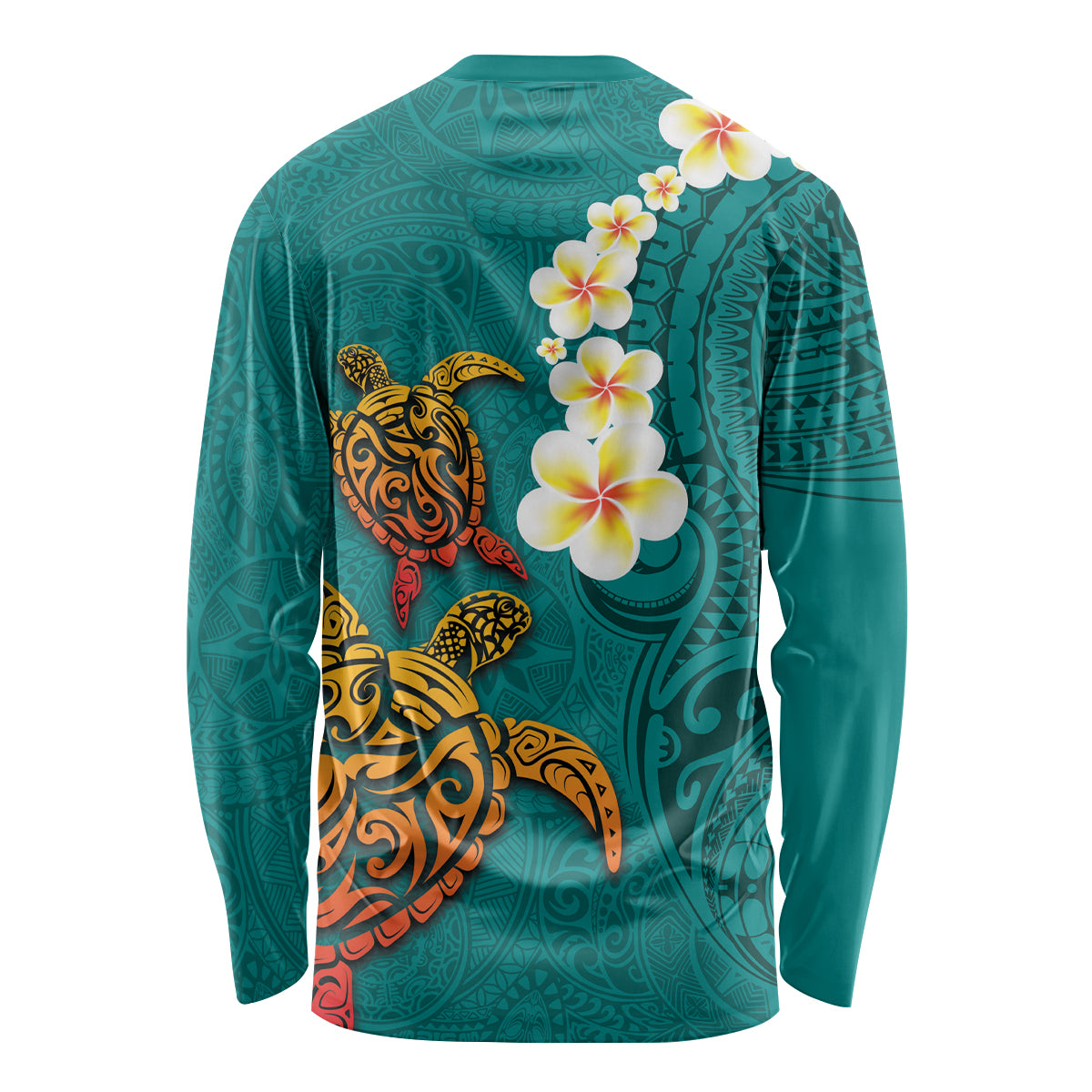 Hawaii Turtle Plumeria Flower Long Sleeve Shirt Polynesian Pattern Turquoise Color LT03 - Polynesian Pride