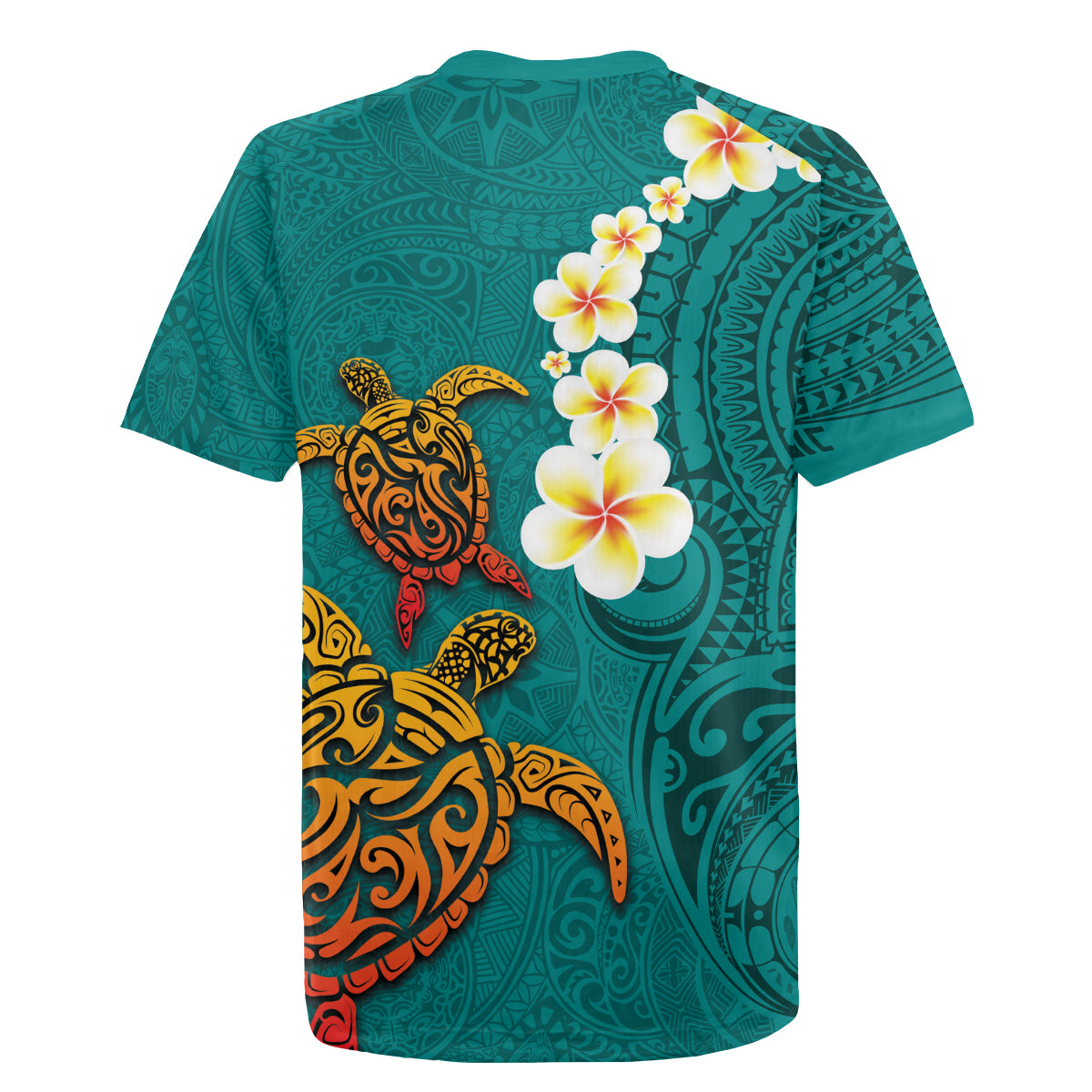 Hawaii Turtle Plumeria Flower Rugby Jersey Polynesian Pattern Turquoise Color LT03 - Polynesian Pride