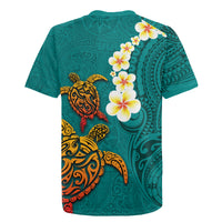 Hawaii Turtle Plumeria Flower Rugby Jersey Polynesian Pattern Turquoise Color LT03 - Polynesian Pride