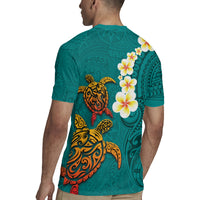 Hawaii Turtle Plumeria Flower Rugby Jersey Polynesian Pattern Turquoise Color LT03 - Polynesian Pride