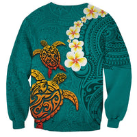 Hawaii Turtle Plumeria Flower Sweatshirt Polynesian Pattern Turquoise Color LT03 - Polynesian Pride