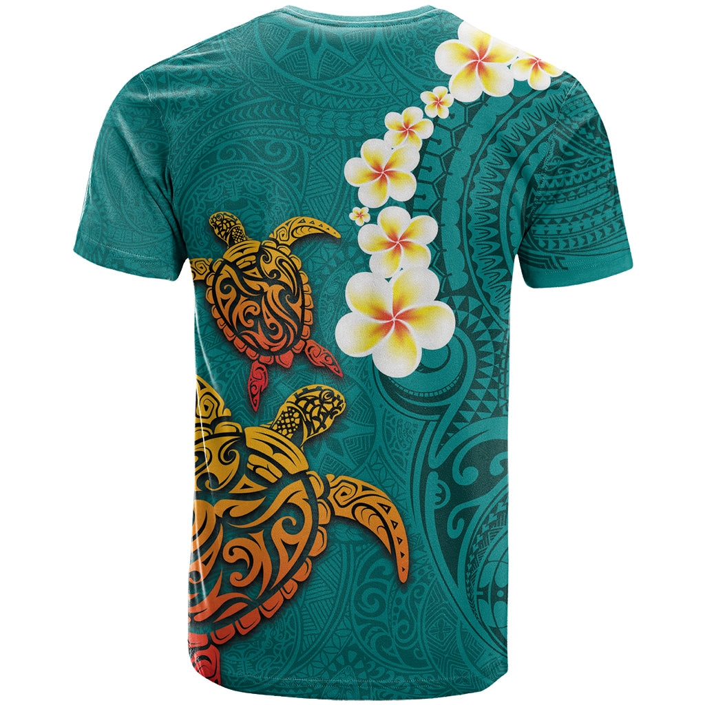 Hawaii Turtle Plumeria Flower T Shirt Polynesian Pattern Turquoise Color LT03 - Polynesian Pride