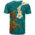 Hawaii Turtle Plumeria Flower T Shirt Polynesian Pattern Turquoise Color