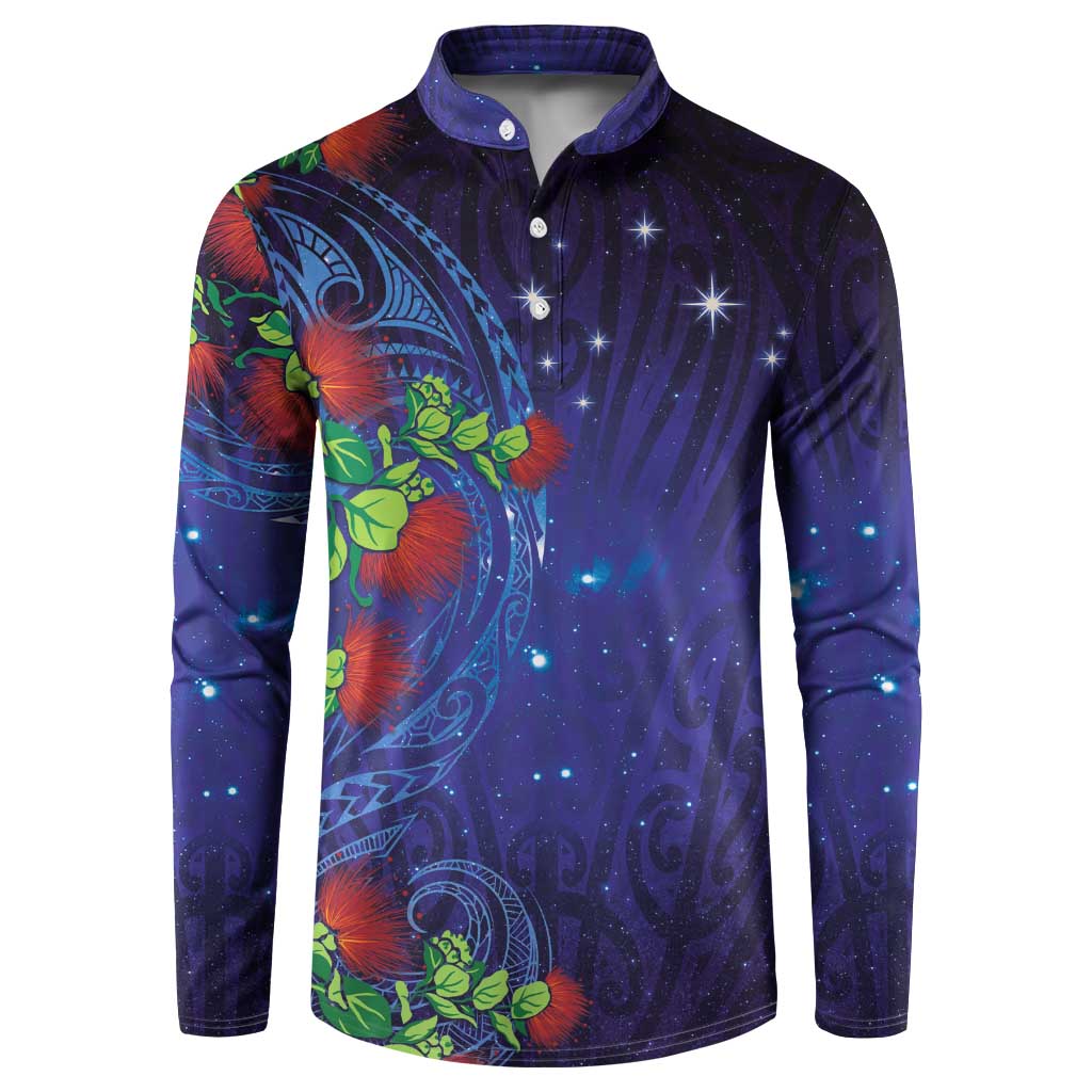 Matariki New Zealand Maori and Pohutukawa Button Sweatshirt Galaxy Blue Sky Style LT03 Blue - Polynesian Pride