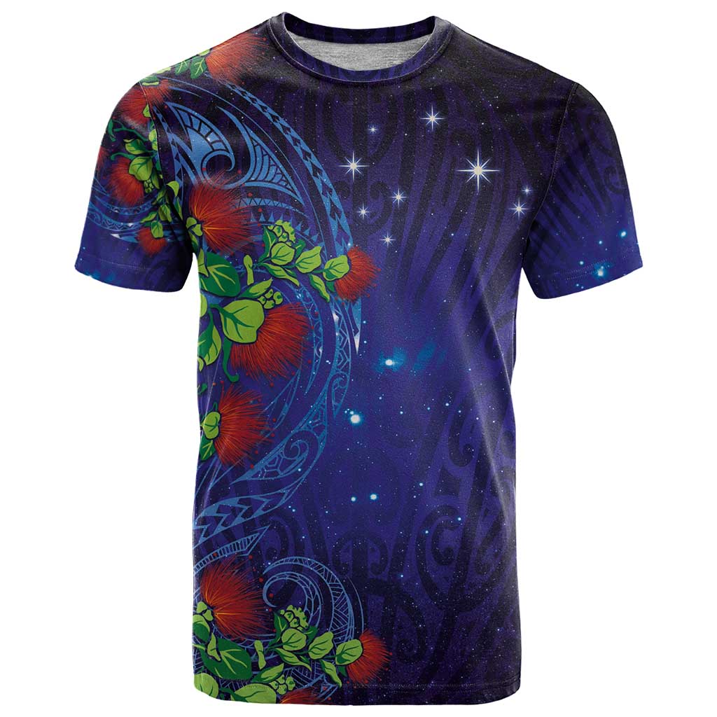 Matariki New Zealand Maori and Pohutukawa T Shirt Galaxy Blue Sky Style LT03 Blue - Polynesian Pride