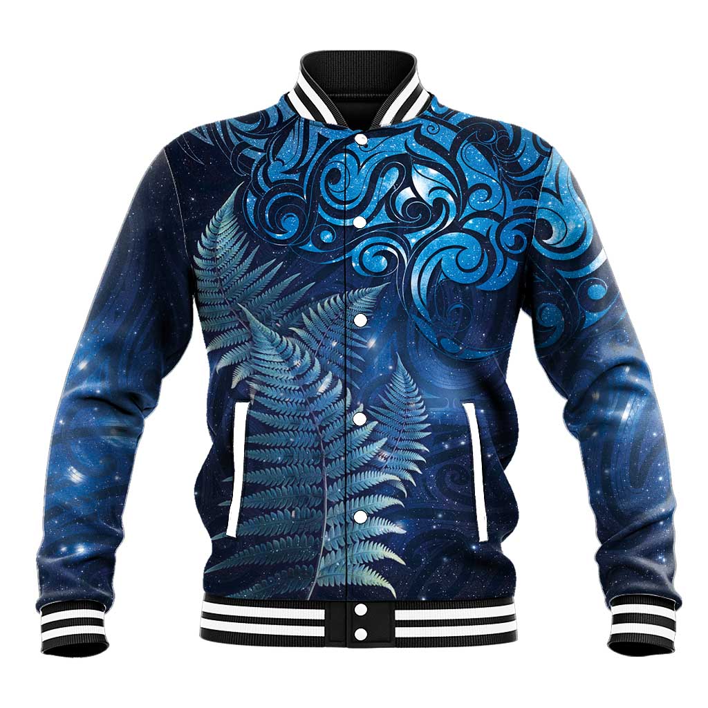 Matariki New Zealand Maori Silver Fern Baseball Jacket Galaxy Blue Sky Style LT03 Unisex Blue - Polynesian Pride